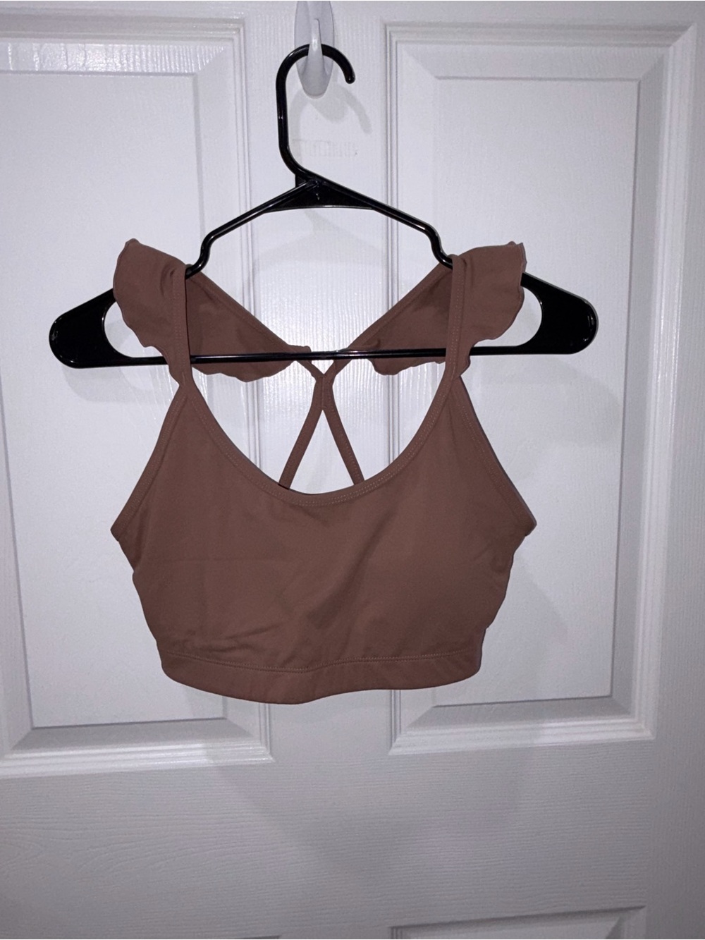 Light Brown Cropped Sports Bra with Strappy Back